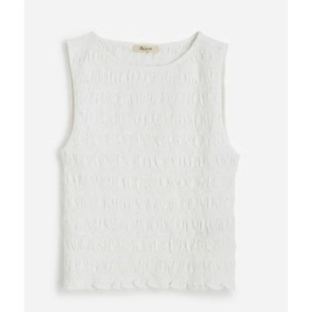 Madewell Top Womens XS White Smocked Boatneck Tank Sleeveless Cotton Blend NV912 - Picture 5 of 13